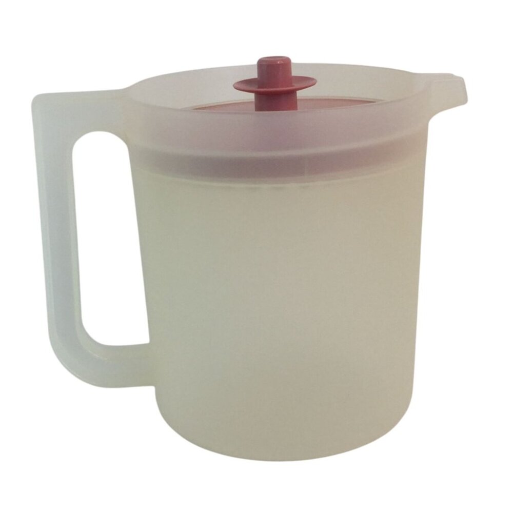 Vintage Tupperware‎ 1.5 Quart Sheer White Pitcher 1575-7 Pink Push Button Lid